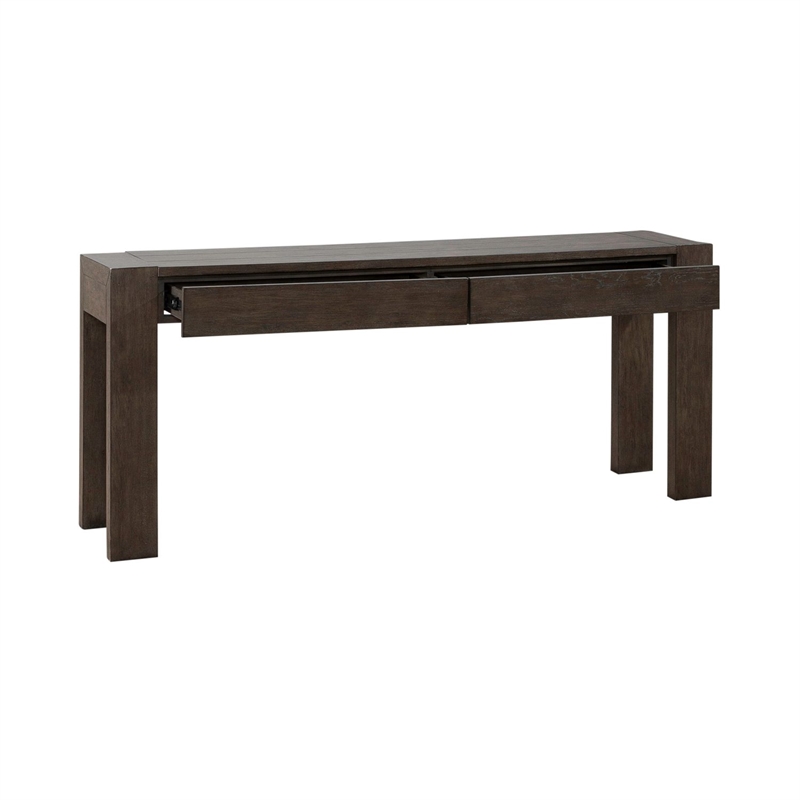 Pemberly Row Accent Console Table with Planked Top and Drawers in Brown