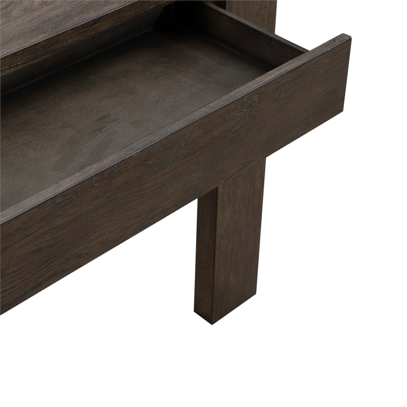 Pemberly Row Accent Console Table with Planked Top and Drawers in Brown