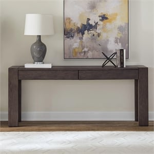 Pemberly Row Accent Console Table with Planked Top and Drawers in Brown