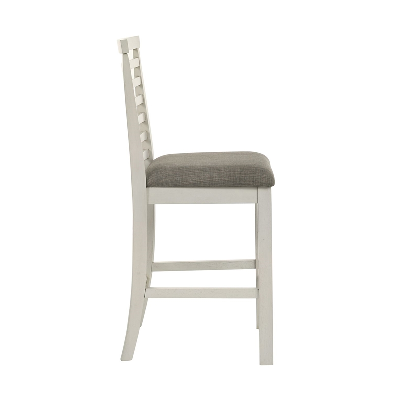 Pemberly Row Upholstered Ladder Back Counter Chairs Set of 2 in White