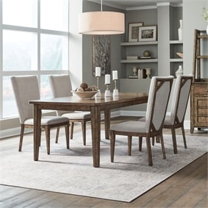 Pemberly Row 5 Piece Rectangular Table Set with Upholstered Chairs in Brown