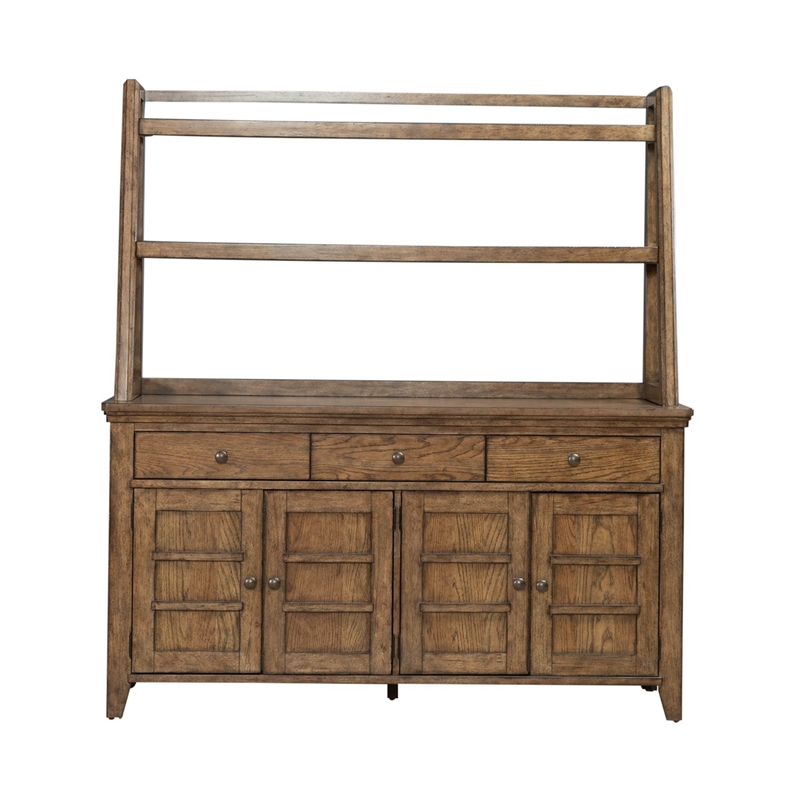 Pemberly Row Dining Server and Hutch with Overlay Molding Doors in Brown