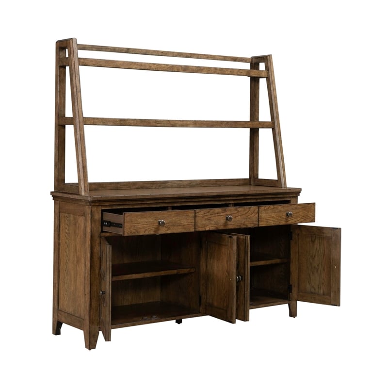 Pemberly Row Dining Server and Hutch with Overlay Molding Doors in Brown