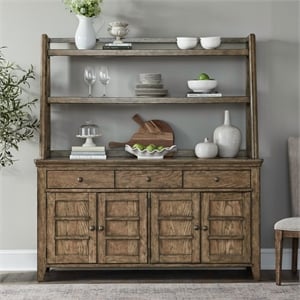 Pemberly Row Dining Server and Hutch with Overlay Molding Doors in Brown