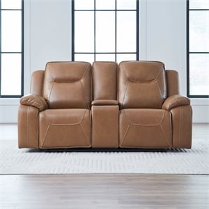 Pemberly Row Power Reclining Loveseat with Console Heat Massage in Brown