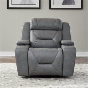 Pemberly Row Power Swivel Glide Recliner with LED Cupholders in Gray