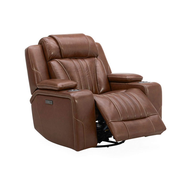 Pemberly Row Power Swivel Glide Recliner with LED Cupholders in Brown