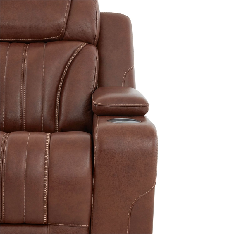 Pemberly Row Power Swivel Glide Recliner with LED Cupholders in Brown