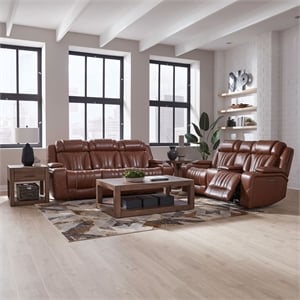 Pemberly Row Zero Gravity Sofa and Loveseat Set with Bluetooth in Brown