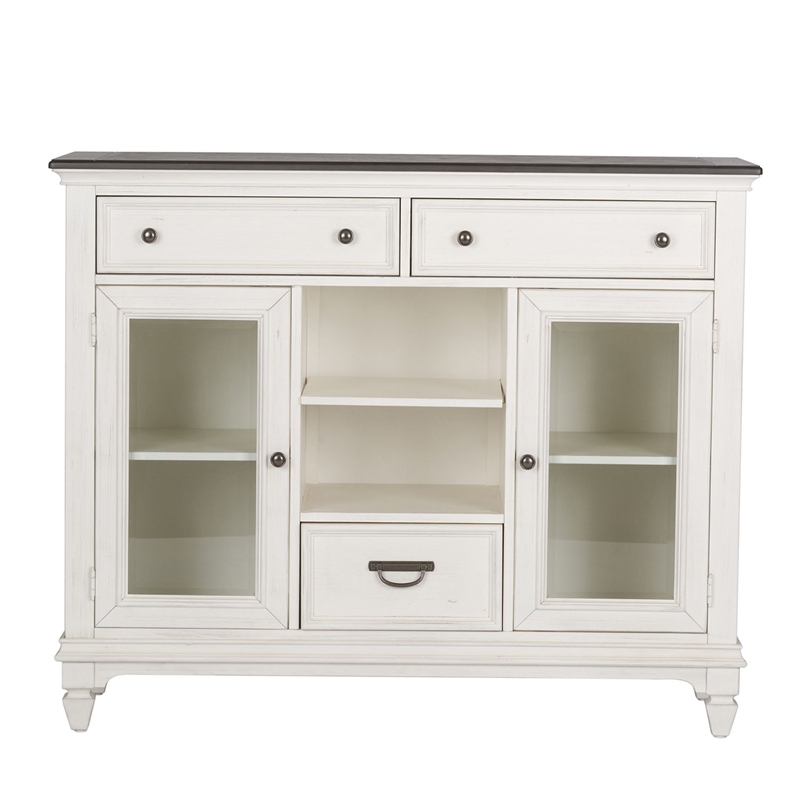 Pemberly Row Buffet with Glass Doors and Wine Storage in White