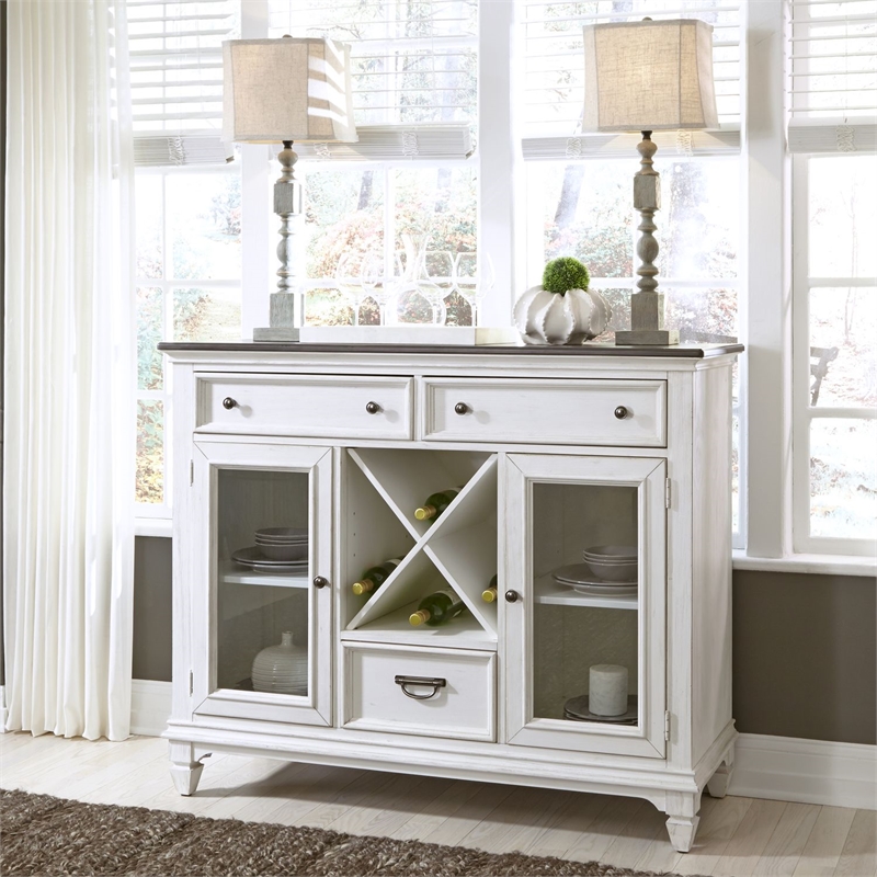Pemberly Row Buffet with Glass Doors and Wine Storage in White