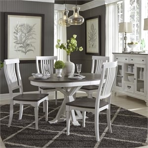 Pemberly Row 5 Piece Pedestal Table Dining Set with Slat Backs in White