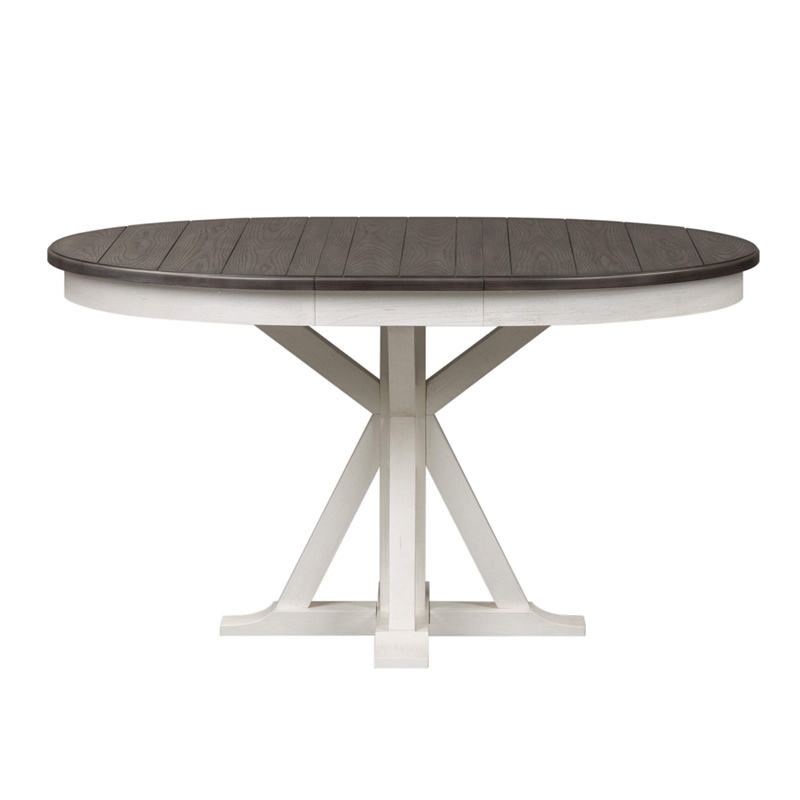 Pemberly Row 5 Piece Pedestal Table Dining Set with Slat Backs in White