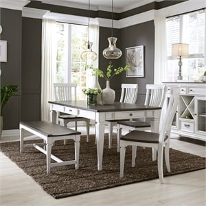 Pemberly Row 6 Piece Rectangular Table Dining Room Set in White
