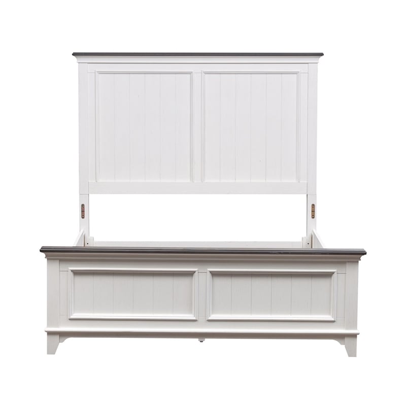 Pemberly Row Full Panel Bed with Planked Headboard and Bead Molding in White