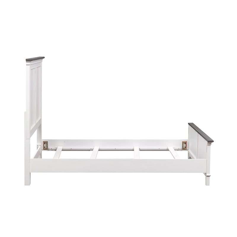 Pemberly Row Full Panel Bed with Planked Headboard and Bead Molding in White