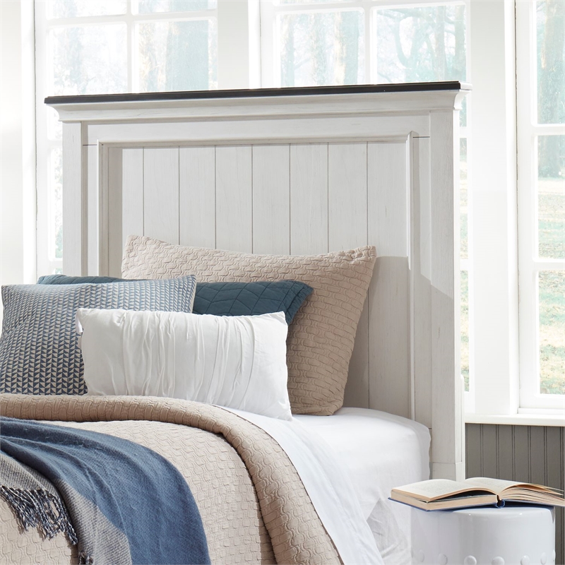 Pemberly Row Twin Panel Headboard with Planked Design in White