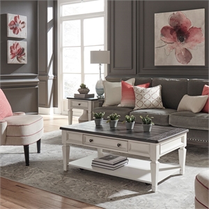 Pemberly Row 3 Piece Cocktail and End Table Set with Drawers in White