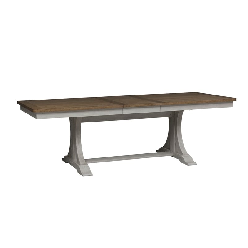 Pemberly Row 6 Piece Trestle Set with Ladder Back Chairs and Bench in White