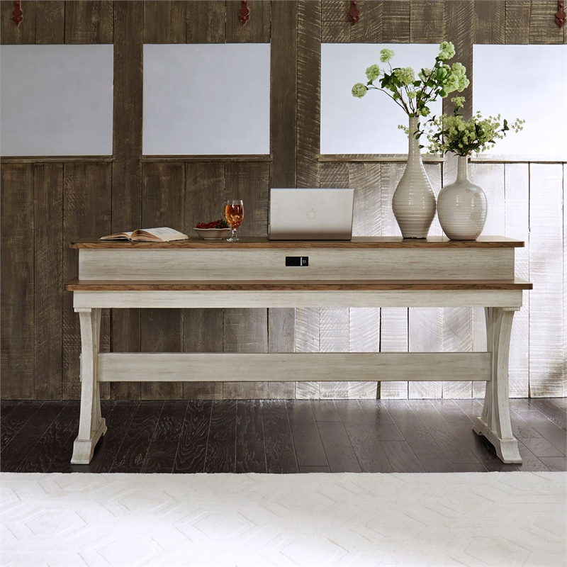 Pemberly Row Console Bar Table with Charging Station in White