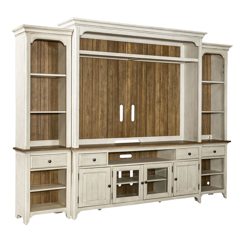Pemberly Row Entertainment Center with Piers and Touch Lighting in White