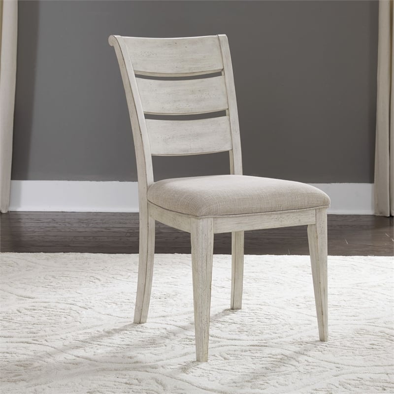 Pemberly Row 5 Piece Pedestal Table Set with Ladder Back Chairs in White