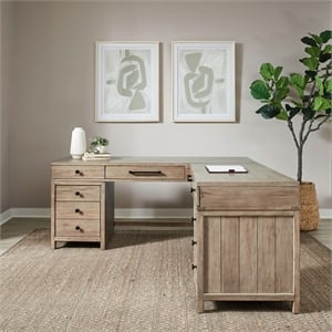 Pemberly Row L Shaped Desk Set with Locking File Drawers in Brown