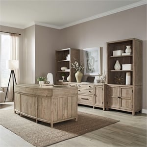 Pemberly Row 5 Piece Jr Executive Desk Set with Bookcases in Brown
