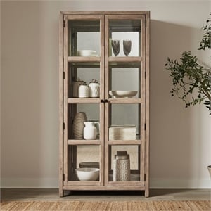 Pemberly Row Bunching Display Cabinet with Seeded Glass Doors in Beige