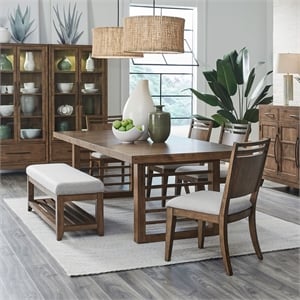 Pemberly Row 6 Piece Double Pedestal Set with Chairs and Bench in Brown
