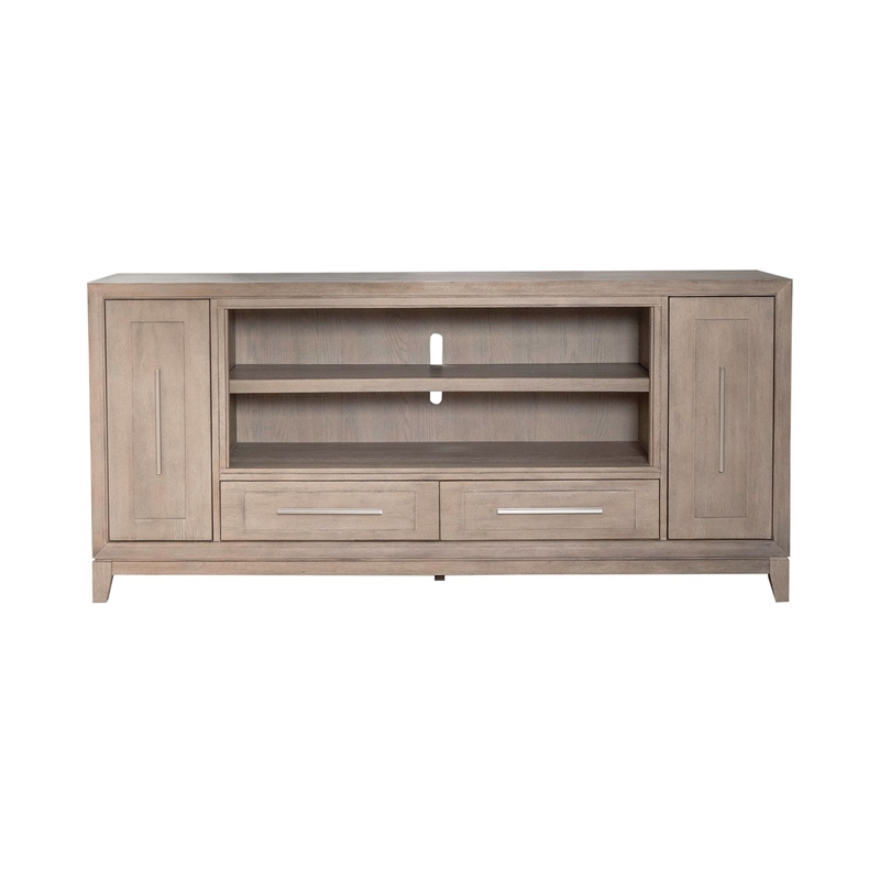 Pemberly Row 80 Inch Fireplace TV Console with Picture Frame Molding in Brown