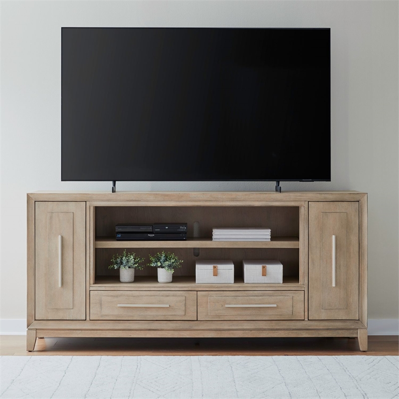 Pemberly Row 80 Inch Fireplace TV Console with Picture Frame Molding in Brown