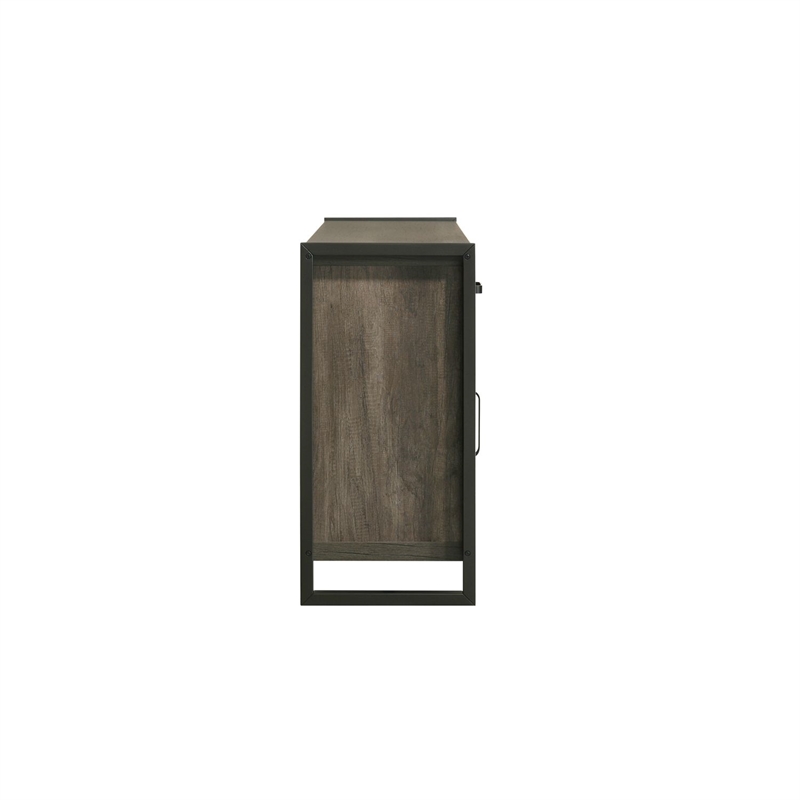Pemberly Row 78 Inch Fireplace TV Console with Metal Trim Frame in Brown