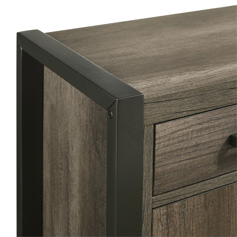 Pemberly Row 78 Inch Fireplace TV Console with Metal Trim Frame in Brown