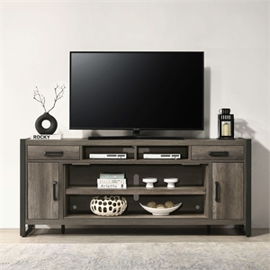 Pemberly Row 78 Inch Fireplace TV Console with Metal Trim Frame in Brown