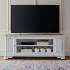 Pemberly Row 82 Inch Fireplace TV Console with Bead Molding in Brown