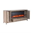 Pemberly Row 80 Inch TV Console with Firebox and Soft Close Doors in Brown