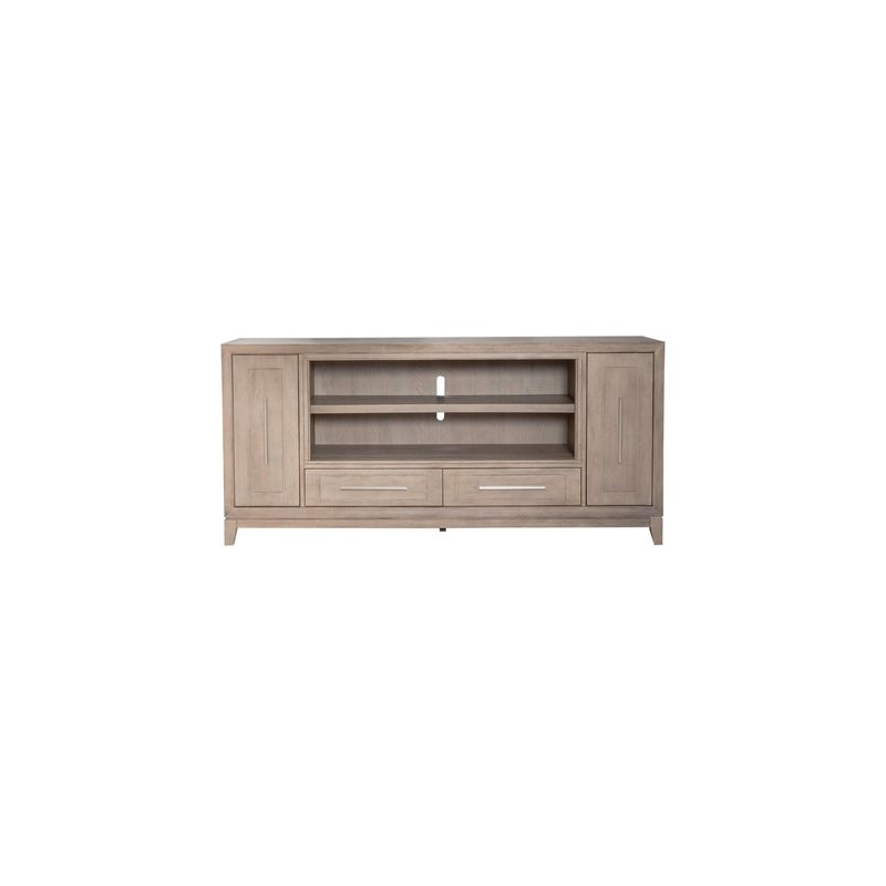 Pemberly Row 80 Inch TV Console with Firebox and Soft Close Doors in Brown