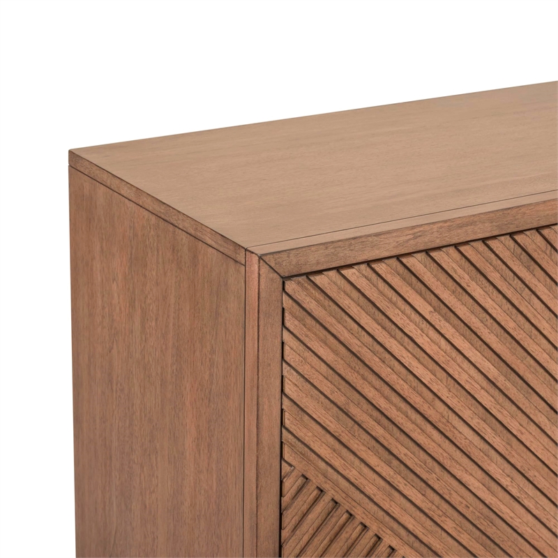 Pemberly Row 84 Inch Fireplace TV Console with Reeded Doors in Brown
