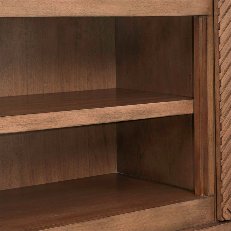 Pemberly Row 84 Inch Fireplace TV Console with Reeded Doors in Brown