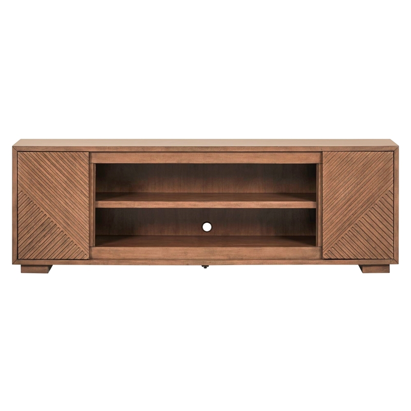 Pemberly Row 84 Inch Fireplace TV Console with Reeded Doors in Brown