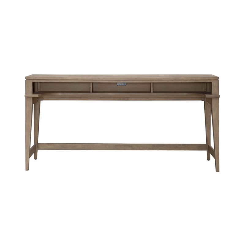 Pemberly Row Console Bar Table with Built In Charging Station in Brown