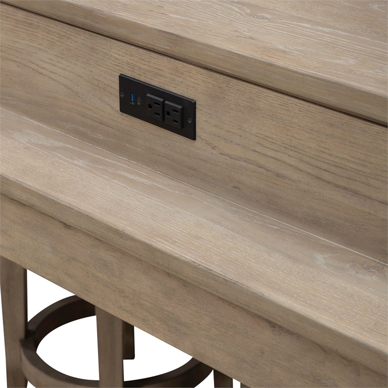Pemberly Row Console Bar Table with Built In Charging Station in Brown