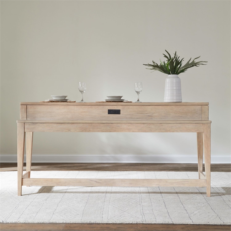 Pemberly Row Console Bar Table with Built In Charging Station in Brown
