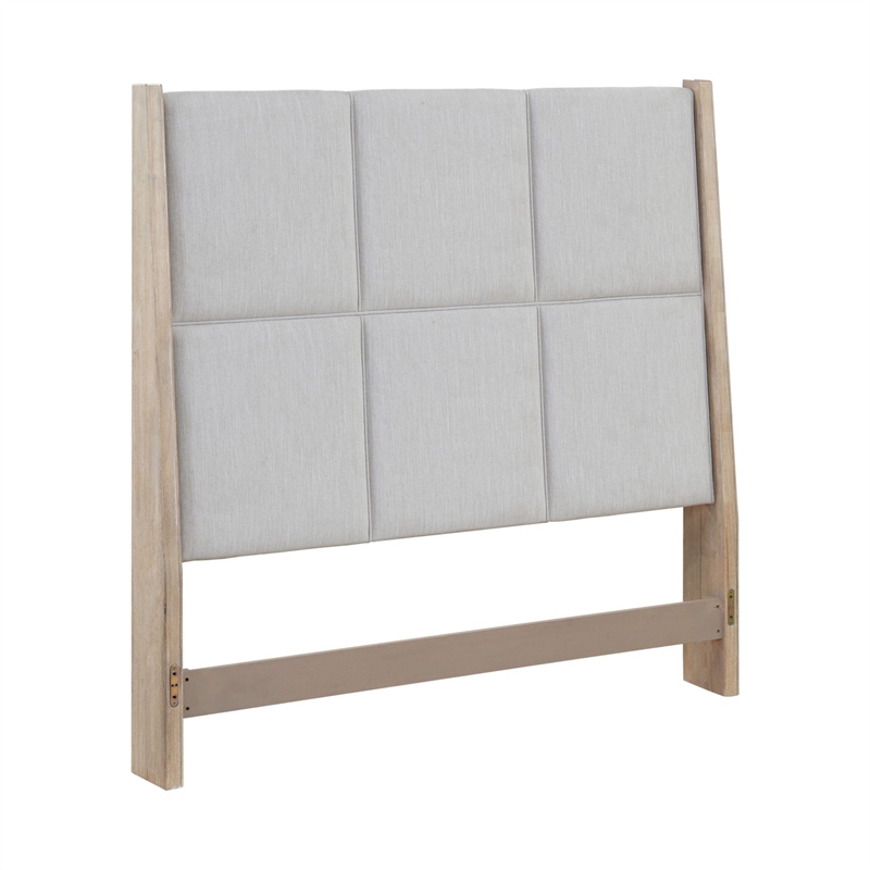 Pemberly Row Queen Upholstered Panel Headboard with Wood Accents in Brown