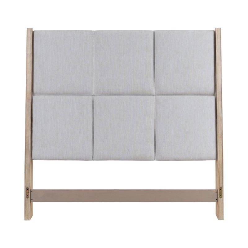 Pemberly Row Queen Upholstered Panel Headboard with Wood Accents in Brown