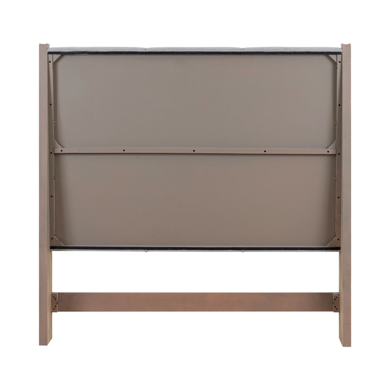 Pemberly Row Queen Upholstered Panel Headboard with Wood Accents in Brown