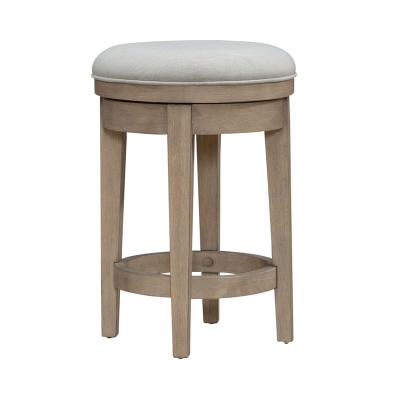 Pemberly Row Upholstered Swivel Console Stool with Taupe Seat in Brown