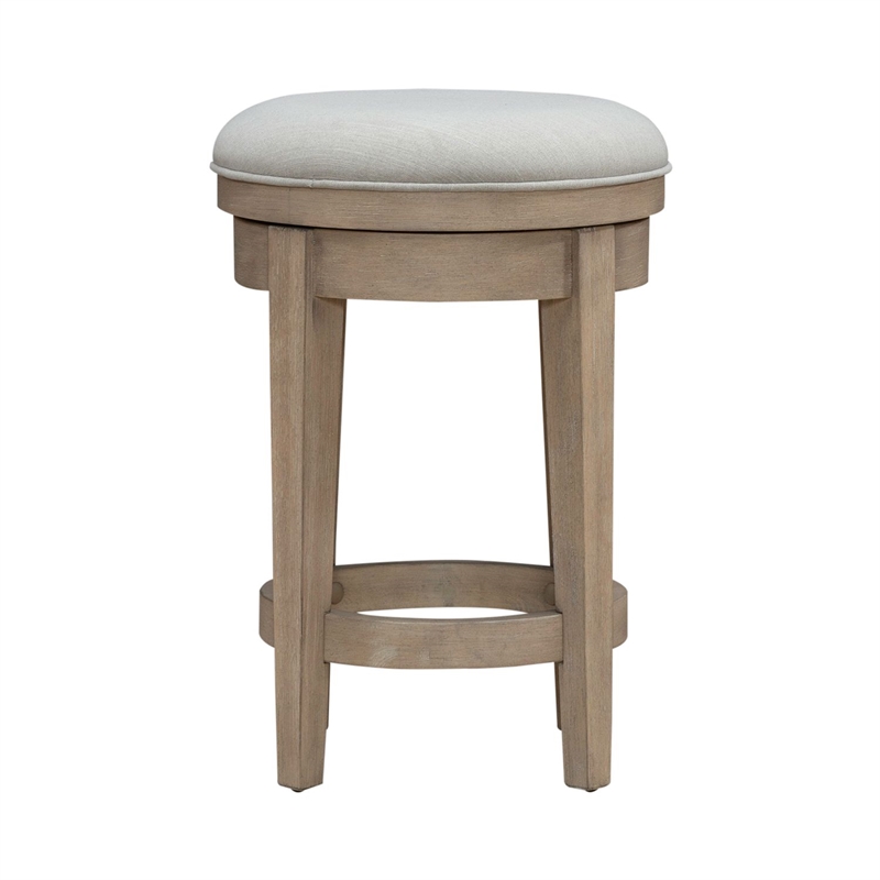 Pemberly Row Upholstered Swivel Console Stool with Taupe Seat in Brown