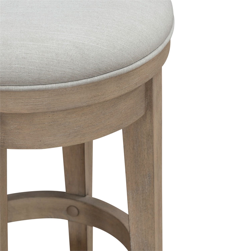 Pemberly Row Upholstered Swivel Console Stool with Taupe Seat in Brown